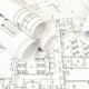 B&W printed construction plans