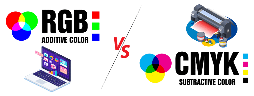 rgb vs cmyk digital computer with commercial printer