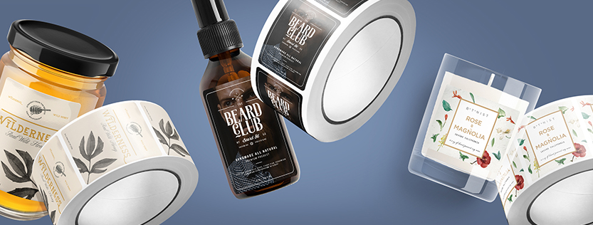 Mockup showing off a few products with custom printed labels.