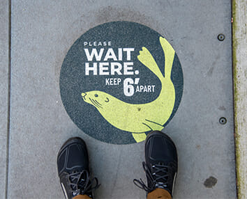 Example of Vinyl floor graphic for social distancing.