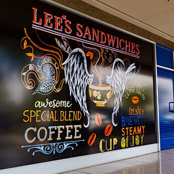 Printed wall mural advertising for Lee's Sandwiches