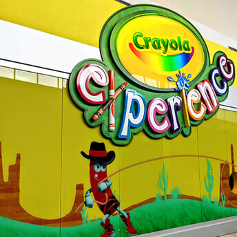 Printed wall mural advertising for Crayola Experience