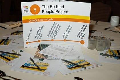 Presentation printing examples displayed on a table