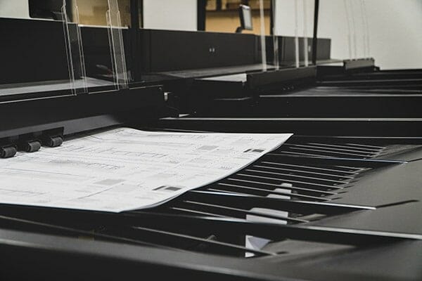 AEC print job being printed on a commercial printer