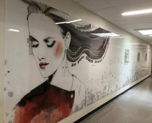Example of Acryllic Prints with standoffs - wall mural from the EVIT Cosmetology School