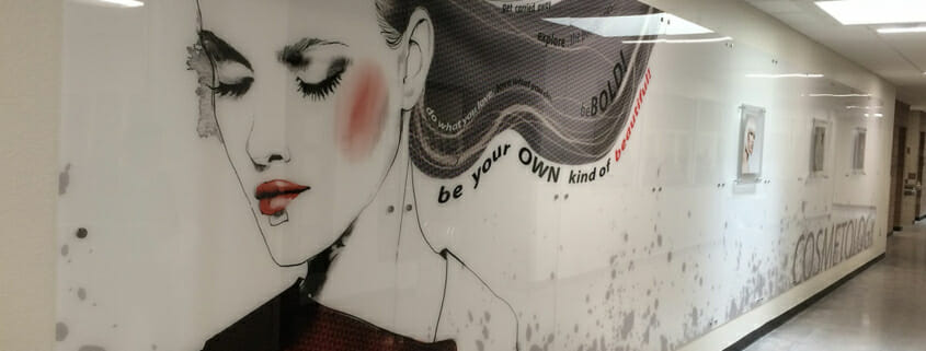 Example of Acryllic Prints with standoffs - wall mural from the EVIT Cosmetology School