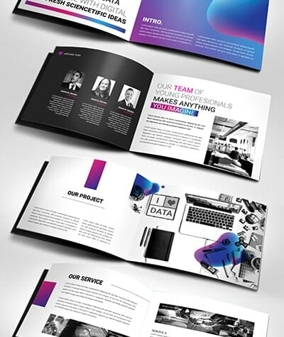 4 examples of interior pages from a printed booklet
