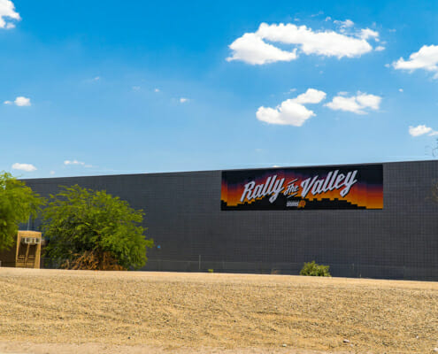 Printed building banner sign for Rally the Valley