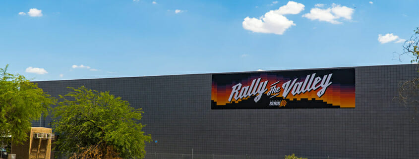 Printed building banner sign for Rally the Valley