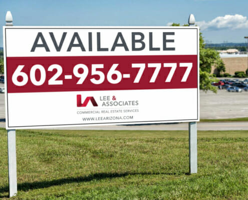 Printed property sign for Lee & Associates Commercial Real Estate Services