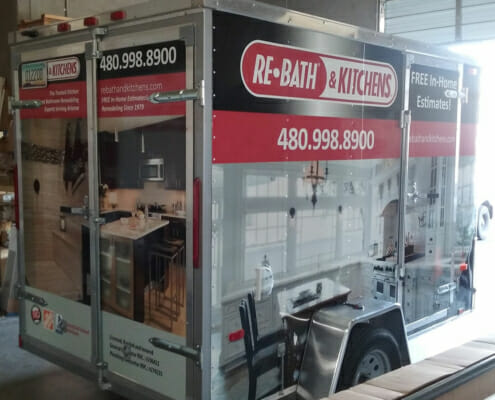 Printed vehicle wrap on ReBath & Kitchens trailer