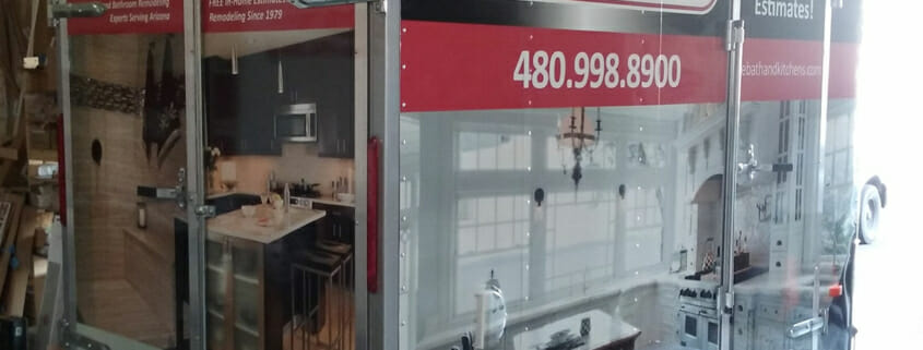 Printed vehicle wrap on ReBath & Kitchens trailer