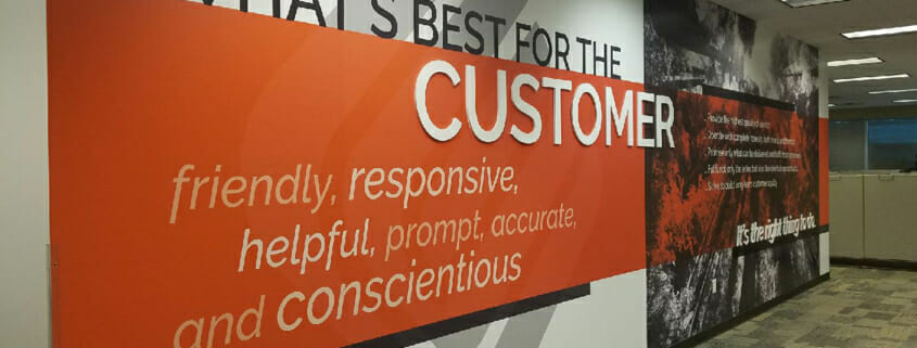 Printed dimensional wall graphics for Ware Malcomb