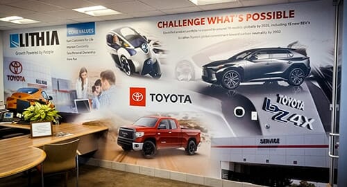 Floor-to-ceiling interior signage for Toyota dealership