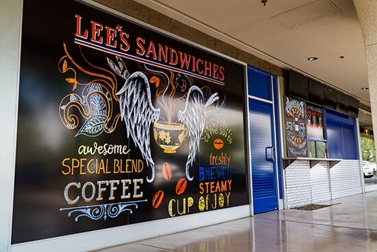Lee's Sandwiches printed storefront signage