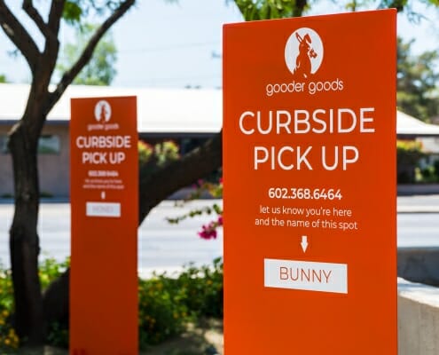 Printed parking signage for Bunny Curbside Pickup