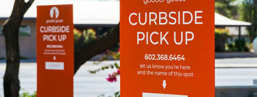 Printed parking signage for Bunny Curbside Pickup