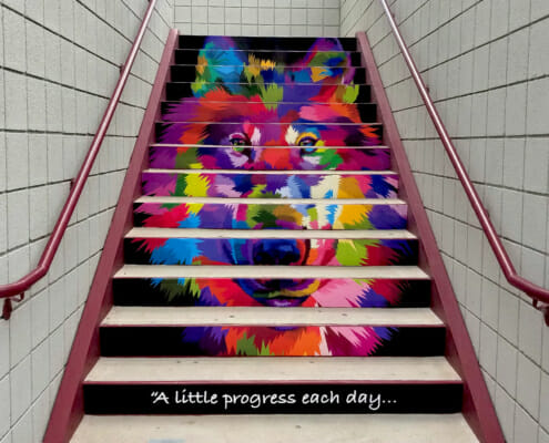 Color printed staircase graphics for Alumigraphics Private School