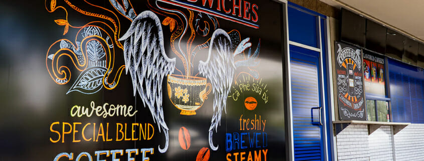 Color printed storefront signage for Lee's Sandwiches
