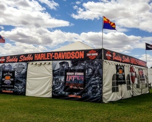 Printed tent graphics for Buddy Stubbs Harley-Davidson