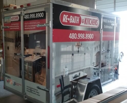 Printed vehicle wrap on ReBath & Kitchens trailer