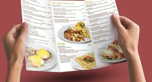 Example of a printed trifold menu.