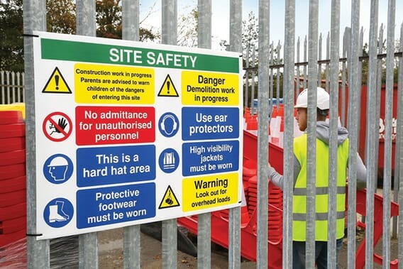 Construction site safety signage printed on a coreplast sign