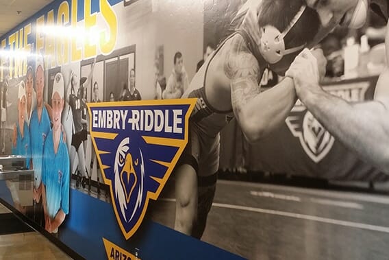 Floor to ceiling printed wall mural for Embry Riddle school in Arizona
