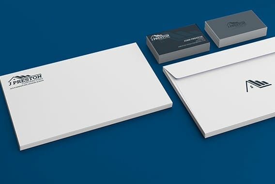 Examples of business stationery - printed letterhead, envelopes, business cards