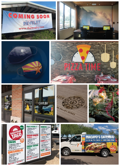 Collage of printed graphics for the hospitality industry