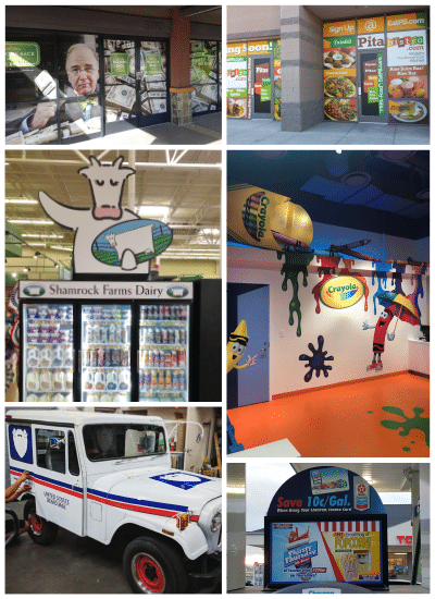 Collage of color vinyl graphics for retail