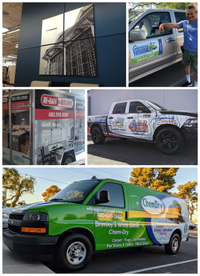 Collage of wall and vehicle graphics for the service industry