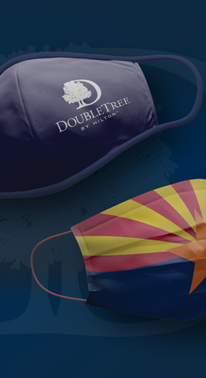 Custom printed face masks for DoubleTree by Hilton and Arizona state flag