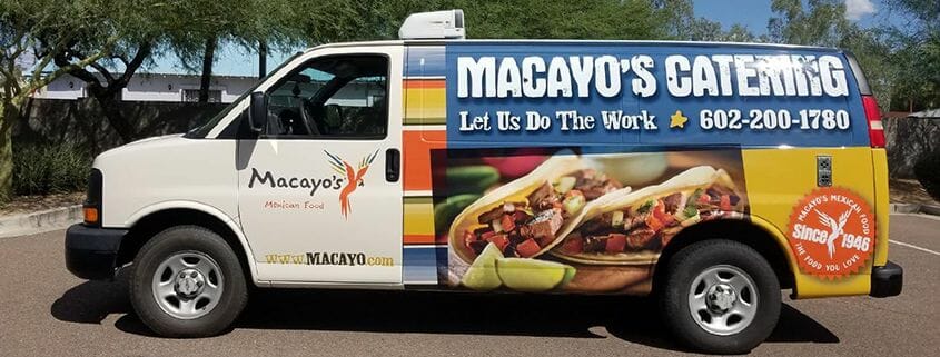 printed vehicle van wrap for macayos catering restaurant