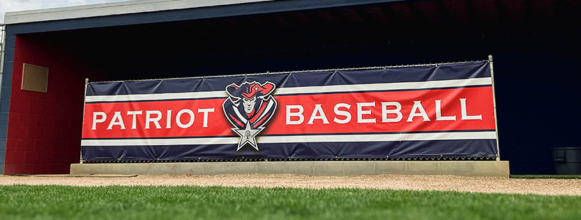 Large baseball team banner for a school's baseball dugout fence.