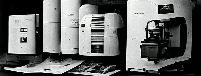 black and white image created by ai of printing equipment