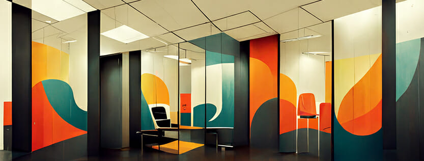 ai generated art interior office graphics in a mid-century modern style