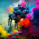 Stylize robot painting in vividly bright colors
