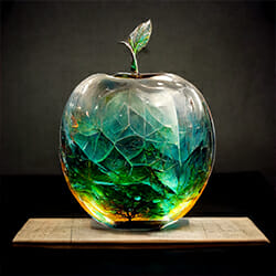 Colorful world inside of a glass apple