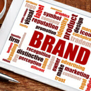 Branding graphic with brand-related key phrases.