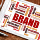 Branding graphic with brand-related key phrases.