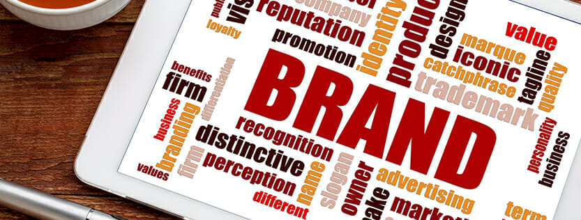 Graphic highlighting words related to the word BRAND.