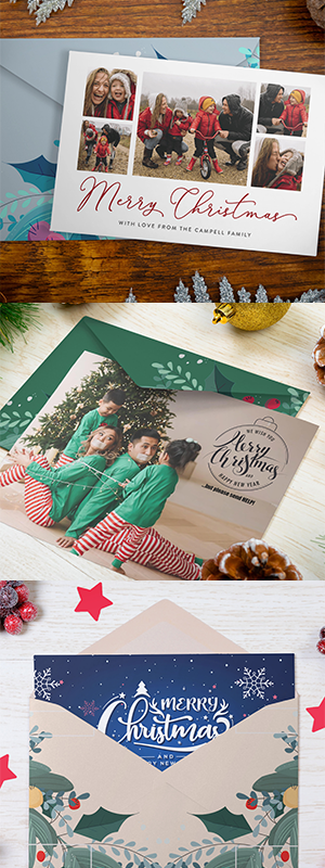 3 images of different types of Christmas cards.