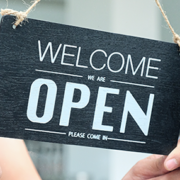 Welcome we are OPEN sign