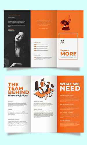 Front and back view of a tri-fold brochure in full color.
