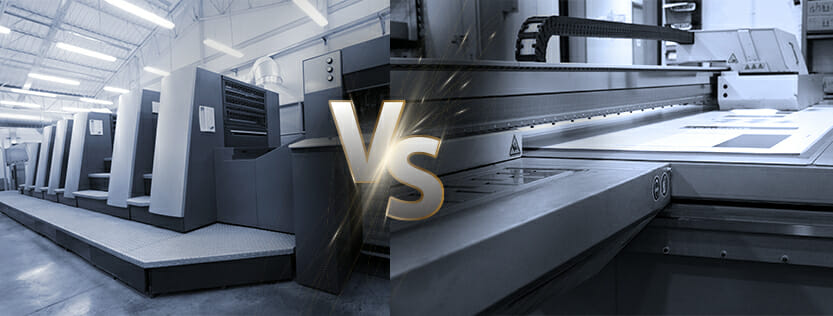 Digital printing machines vs large format sheet-fed lithography printing.