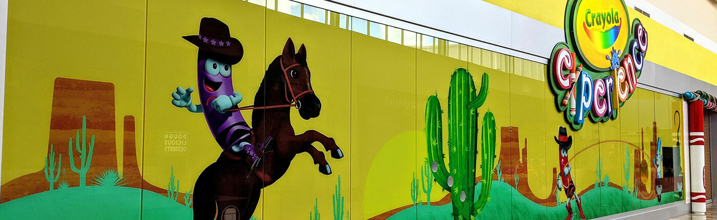 Large window graphics wrap for The Crayola Experience in Chandler, Arizona.