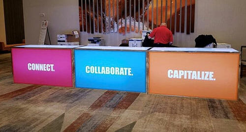 Colorful backlit counter top display panels.