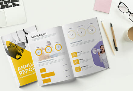 Saddle-stitched brochure for an annual report.