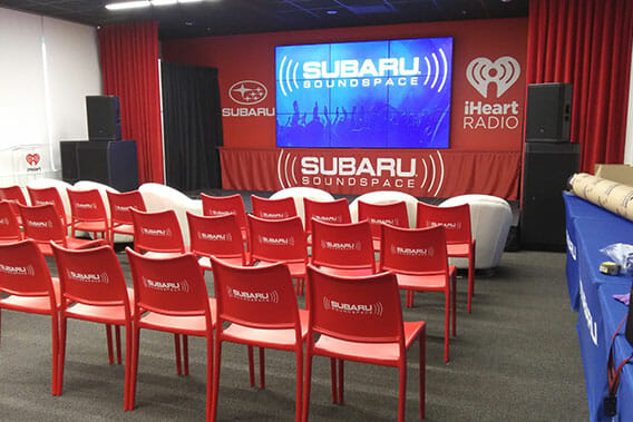 A printed trade show display plus printed chairs for the Subaru Soundspace sponsored by iHeart Radio.